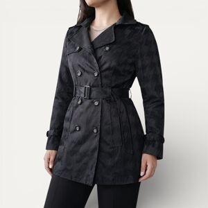 Maurices Black Houndstooth Belted Trench Coat M